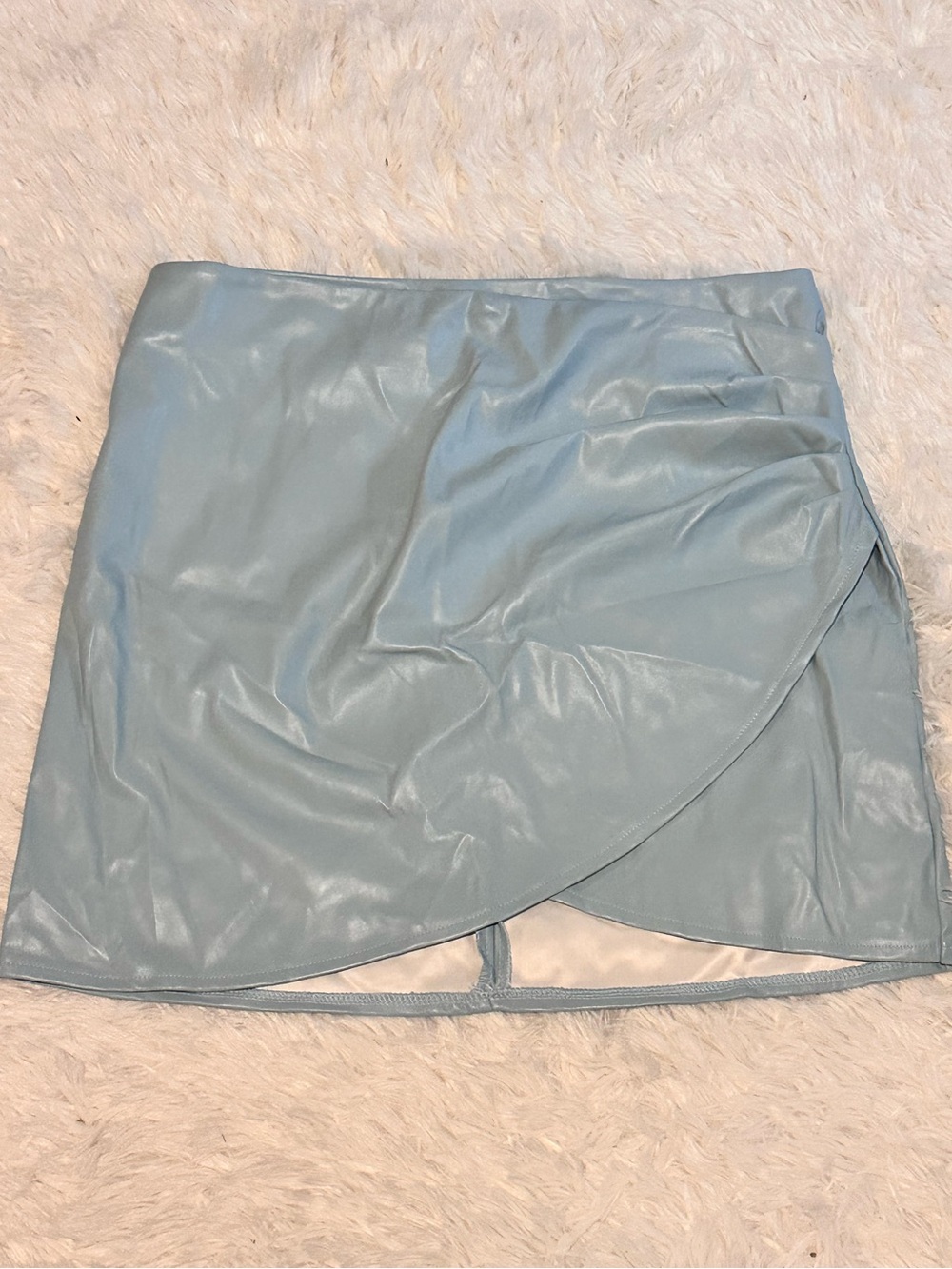 Francesca's Collections Light Blue Faux Leather Wrap Mini Skirt